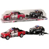 Leantoys Polizei-Pickup-Truck mit Abschleppwagen-Auflieger, Geländewagen-Polizei-Set