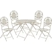 Beliani Bistroset Cremeweiß aus Metall 4er Set Zusammenklappbar Balkon / Terrasse / Gartenzubehör Romantischer Stil
