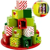 Spiel Werk Adventskalender zum Selbstbefüllen 24 Türchen Nachhaltig Wiederverwendbar Kinder Mädchen Jungen Weihnachtskalender DIY Holz Dekoration, Model:Adventskalender Rund