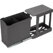 Emuca Recyclingbehälter für Küche, 2 x 14 Liter, Unterseitigbefeistigung und automatische Extraktion, Stahl und Kunststoff, Anthrazitgrauer