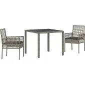 vidaXL Möbel 3-teiliges Garten-Dining-Set mit Kissen Grau Poly-Rattan - Gartenstühle 3334871