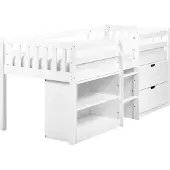 Beliani Kinderbett Weiß Gummibaumholz mit Lattenrost 90x200 cm Schubladen Regalsystem Modern Kinderzimmer Bettgestell Jugendbett Einzelbett Hochbett