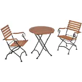 Merxx Balkonset Schlossgarten 3tlg., 2 Klappsessel, Klapptisch Ø 70 cm - Flachstahl mit Eukalyptus