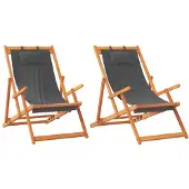 vidaXL Strandstühle 2 Stk. Klappbar Grau Stoff