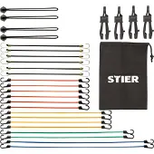 Stier Spanngummi Set, 28 Stück, Stahlhaken mit ABS-Beschichtung, mit Transportbeutel, Gepäckspanner