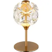 Globo Tischleuchte Metall goldfarben, K9 Kristalle klar, Kabel PVC schwarz, Wippschalter am Kabel, ø: 150mm, H: 260mm, Kabellänge 1500mm, inkl. LED 8W 230V, 900lm Source, 600lm Output, 3000K