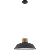 LINDBY Hängeleuchte Nefeli, Ø 42 cm, schwarz, Holz, Metall
