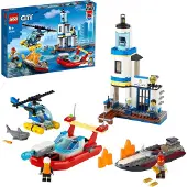LEGO 60308 City Wilflife Polizei und Feuerwehr im Küsteneinsatz, Spielzeug mit Hubschrauber für Kinder