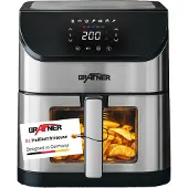 Grafner XXL Digitale Heißluftfritteuse 8 L, 100x Backpapier, LED Touchscreen, 7 Programme, 1800 Watt, Sichtfenster, Antihaft-Beschichtung, Fritteuse ohne Fett ölfrei, Edelstahl Air Fryer Friteuse