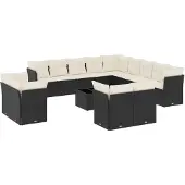 vidaXL 14-tlg. Garten-Sofagarnitur mit Kissen Schwarz Poly Rattan