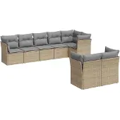 vidaXL 8-tlg. Garten-Sofagarnitur mit Kissen Beige Poly Rattan