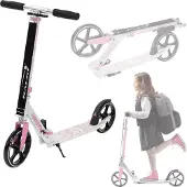 HAUKI Cityroller Scooter Rosa Tretroller klappbar & höhenverstellbar, XXL-Räder Tritt-Bremse Kick Roller Kickscooter für Kinder & Erwachsene bis 100kg