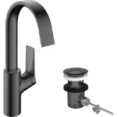 Hansgrohe Vivenis Einhebel-Waschtischarmatur 210, mit Schwenkauslauf und Zugstangen-Ablaufgarnitur, Ausladung 139mm, 75030340, Farbe: Brushed Black Chrome