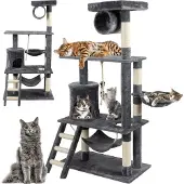 Purlove Mehrstöckiges Katzenhaus 145,5 cm Katzenhöhle Liegemulde Hängematte Tunnel Leiter Sisalstämme Platformen Katzenspielzeug Selbsbeschäftigung Krallenpflege Rückzugsort für Hauskatzen Groß 21713