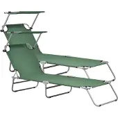 Casa.pro Sonnenliege Argozelo 2er Set Gartenliege mit Sonnendach Strandliege Liege Transportliege Verstellbar Zusammenklappbar Stahlgestell Dunkelgrün