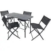 VCM 5-teilig Balkonmöbel Set, Gartentisch 110x55 cm mit 4 Klappstühlen, Metall & Textilene, wetterbeständig, platzsparend für Balkon & Terrasse, Sumila