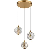 Globo Lighting Hängeleuchte Metall goldfarben, K9 Kristalle klar, Kabel PVC transparent, Höhe kürzbar, ø: 410mm, H: 1500mm, inkl. LED 24W 230V, 2700lm Source, 2000lm Output, 3000K