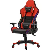 ML-Design Gaming Stuhl mit RGB LED-Beleuchtung & Bluetooth-Lautsprechern, Schwarz/Rot, Ergonomischer Bürostuhl, Rückenlehne, Kopfstütze, Lendenkissen