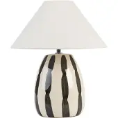 Beliani Schreibtischlampe Beige und Schwarz Keramik 41cm Handgefertigter weißer Kegelschirm Nachttisch Wohnzimmer Schlafzimmer Beleuchtung
