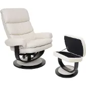 Mendler Relaxsessel HWC-C16, Fernsehsessel TV-Sessel Hocker mit Staufach, MVG- Kunstleder creme