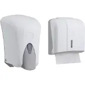 CleanSV Via Set Weiss Seifenspender 1000 ml. und Papierhandtuchspender