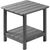 Vevor Beistelltisch Kunststoff, 45x38x44 cm, Gartentisch aus HDPE, Balkontisch mit 2 Ablagen, Nachttisch, Couchtisch, Dekotisch, geeignet für Terrasse, Pool, Strand, Veranda, Garten, Grau