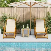 vidaXL Möbel Strandstühle 2 Stk. Klappbar Creme Akazienholz & Textilene - Klappstuhl 3325141