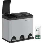 Songmics Mülleimer Küche, 3 x 8 Liter, Mülltrennsystem 3 Fächer