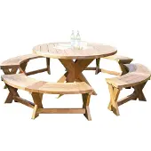 SonnenPartner 5-teilige Sitzgruppe Quantum rund Ø 150 cm Teakholz Old Teak Gartenbank Esstisch