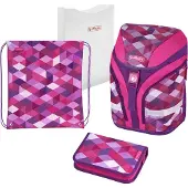 Herlitz Pink Cubes, Federmäppchen, Schultasche, Sporttasche, Mädchen, Weiterführende & Grundschule, Rucksack, 18 l, Seitentasche