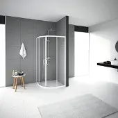 Aurlane Runddusche mit Gleittür/Schiebetür Factory White Round 90 x 90 x 200 cm Profil weiß Klarglas Reversibel
