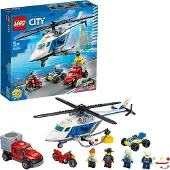 LEGO 60243 City Verfolgungsjagd mit dem Polizeihubschrauber, Hubschrauber Spielzeug mit Polizeibuggy, Motorrad und Flucht-Pickup, Spielzeug ab 5 Jahre