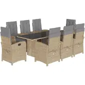 vidaXL 9-tlg. Garten-Essgruppe mit Kissen Beige Poly Rattan