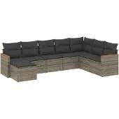 vidaXL 8-tlg. Garten-Sofagarnitur mit Kissen Grau Poly Rattan