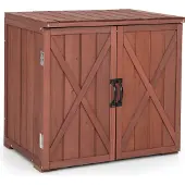 Coast Gartenschrank Holz, Lagerschrank Garten, Holzschrank mit Doppeltüren und Griffen, Geräteschrank Gerätehaus Geräteschuppen, Schuppen Schrank, Werkzeugschrank Braun, 77 x 56 x 72 cm