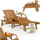 Juskys Sonnenliege SunScape Natur, Akazie Holz mit klappbarem Tisch - 196x72,5x30 cm