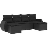 vidaXL 6-tlg. Garten-Sofagarnitur mit Kissen Schwarz Poly Rattan