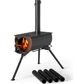 Wiltec Zeltofen Stahl (Q235), robuster Campingofen 85 x 57,5 x 238 cm, Holzofen mit Rauchabzug Ø 6 cm x 40 cm, Zeltheizung sichere Abgasableitung