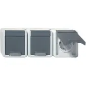 Gira SCHUKO-Steckdose Aufputz, mit Klappdeckel, grau, Steckdosen 3, waagerecht 78930