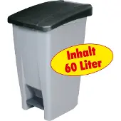 BRB-Lagertechnik Tretabfalleimer mit Rollen, 60 Liter, HxBxT 700 x 380 x 490 mm, Korpus grau, Deckel schwarz