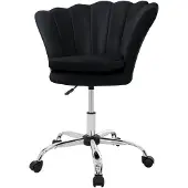 ML-Design Bürostuhl aus Samt, Schwarz, Schminktisch Stuhl mit Muschel-Rückenlehne, Drehstuhl mit Rollen, Schreibtischstuhl höhenverstellbar Drehhocker
