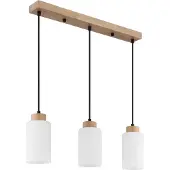 Globo Lighting Hängeleuchte, Holz, Braun, Glas, opal matt, 3-flammig, E27, L 60 cm