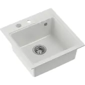 Quadron Spülbecken 1-Becken Spüle | Größe: 50 x 52 x 20 cm | PETER 110 | Küchenspüle Granitspüle aus GraniteQ mit Siphon | Weiß & Stahl
