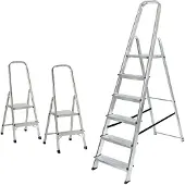 BRB-Lagertechnik 3 Alu-Bügelleitern, 2x Bügelleiter 2 Stufen + 1x Bügelleiter 6 Stufen