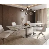 DELIFE Esstisch Edge 200-300x100 Keramik Minas Melange Weiß-Beige Wave Edelstahl ausziehbar