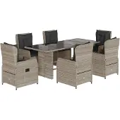 vidaXL 7-tlg. Garten-Essgruppe mit Kissen Hellgrau Poly Rattan