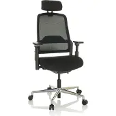 Hjh OFFICE Profi Bürostuhl TERARO AX Ergonomischer Schreibtischstuhl mit Armlehnen (höhenverstellbar) Stoff / Netzstoff Schwarz Drehstuhl für Büro, Zuhause
