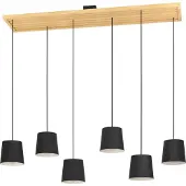 Eglo Hängelampe Camarioca, Pendelleuchte Esstisch 6-flammig, lange Esszimmerlampe aus Holz in Natur und Metal, Hängeleuchte mit E27