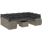 vidaXL 10-tlg. Garten-Sofagarnitur mit Kissen Grau Poly Rattan