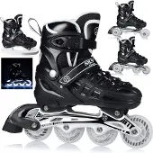 NILS NH10905 4in1 Inline-Skates mit schwarzen LEDs, Größe L (39–42), mit Abm. Extremer Hockeyläufer